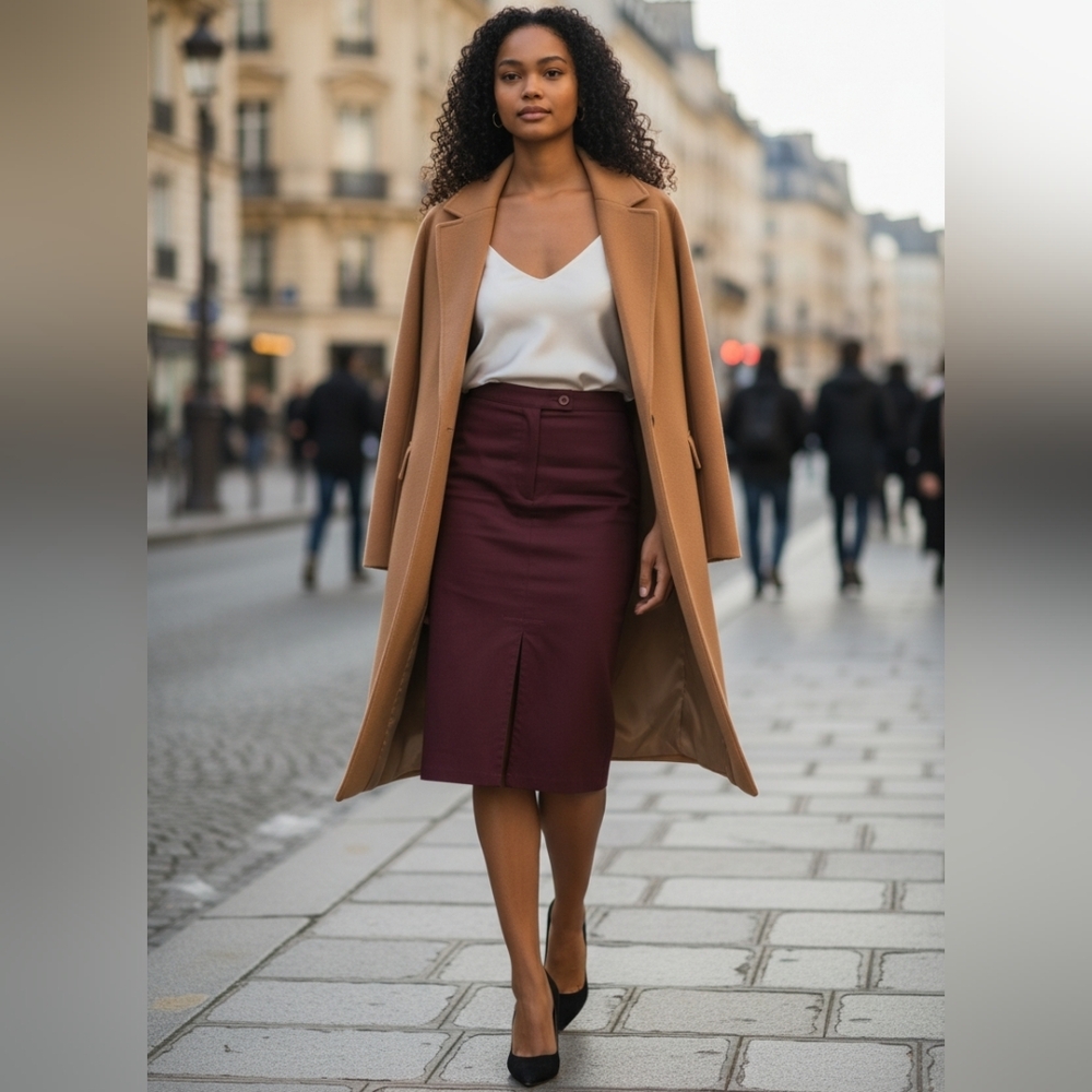 Costa Blanca Deep Burgundy Pencil Skirt